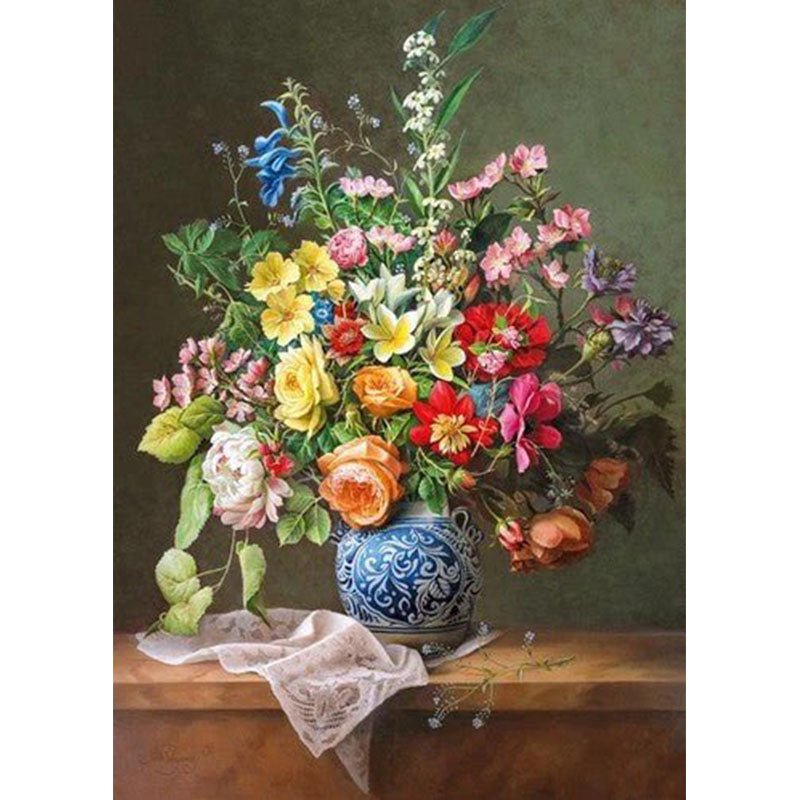 Diamond Painting-Blumenbouquet im Porzellanvase