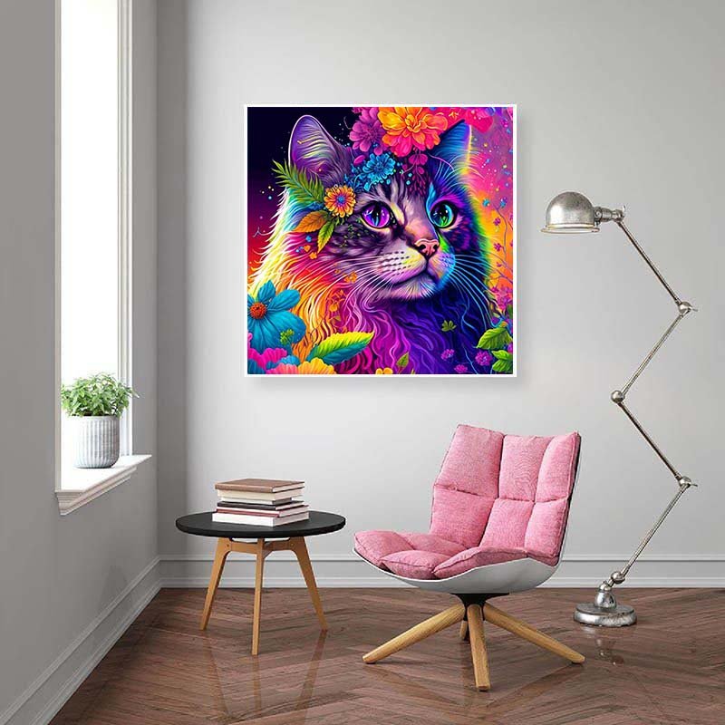 Diamond Painting-Blumige Katzenliebe