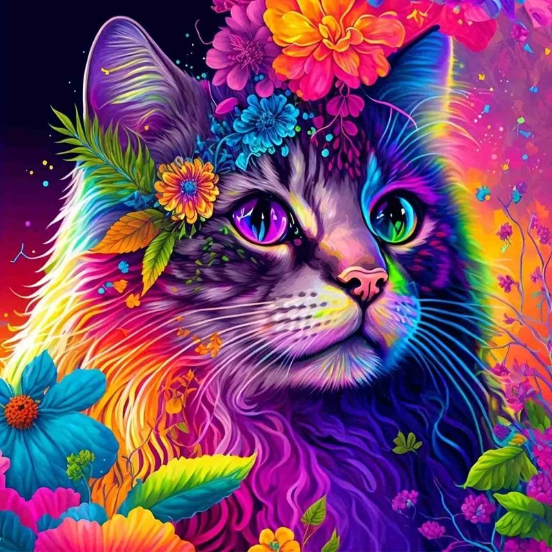Diamond Painting-Blumige Katzenliebe