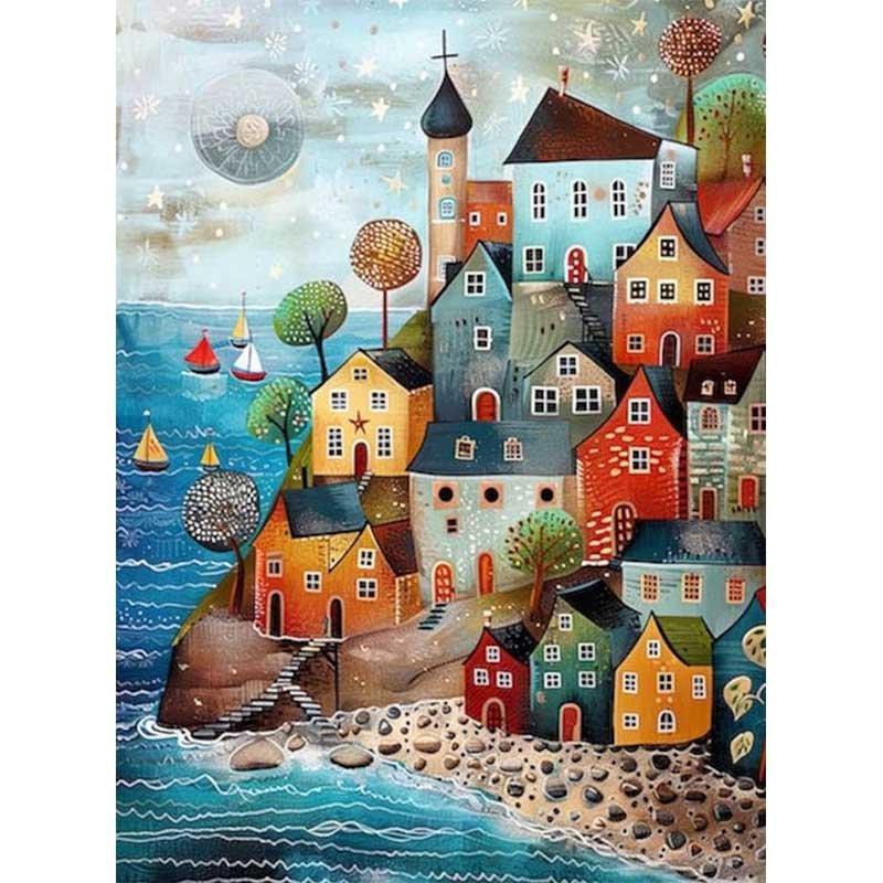 Diamond Painting-Die Stadt am Meer