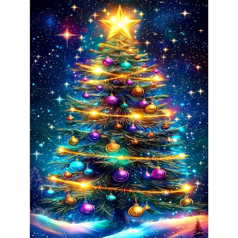 Diamond Painting-Festlicher Tannenbaum mit Sternen