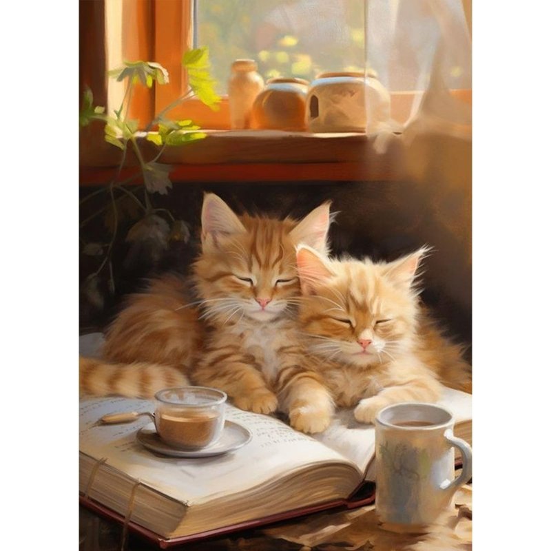 Diamond Painting-Gemütliche Katzen im Sonnenlicht