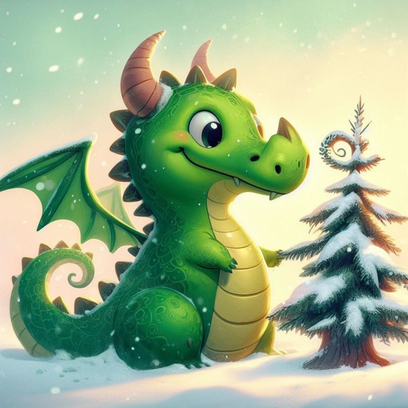 Diamond Painting-Kleiner Drache im Schnee