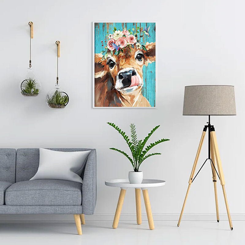 Diamond Painting-Kuh leckt Nase