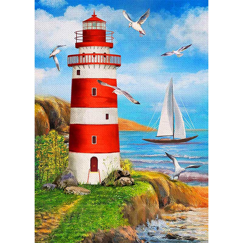 Diamond Painting-Leuchtturm am Meer mit Möwen