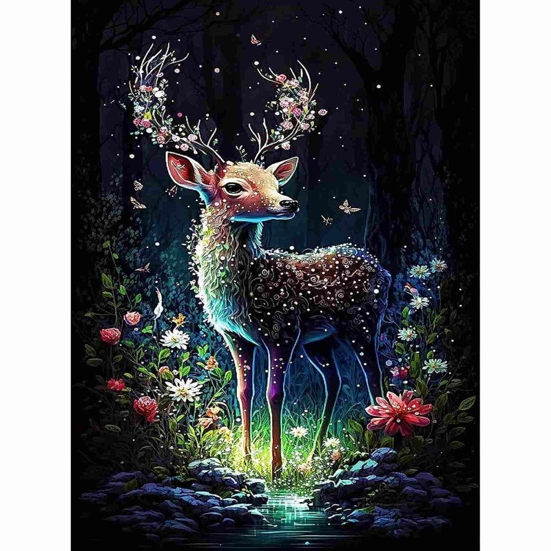 Diamond Painting-Magisches Reh im Blumenwald