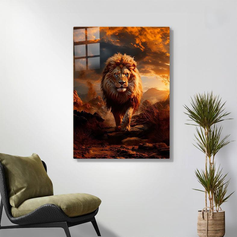 Diamond Painting-Majestätischer Löwe im Sonnenuntergang
