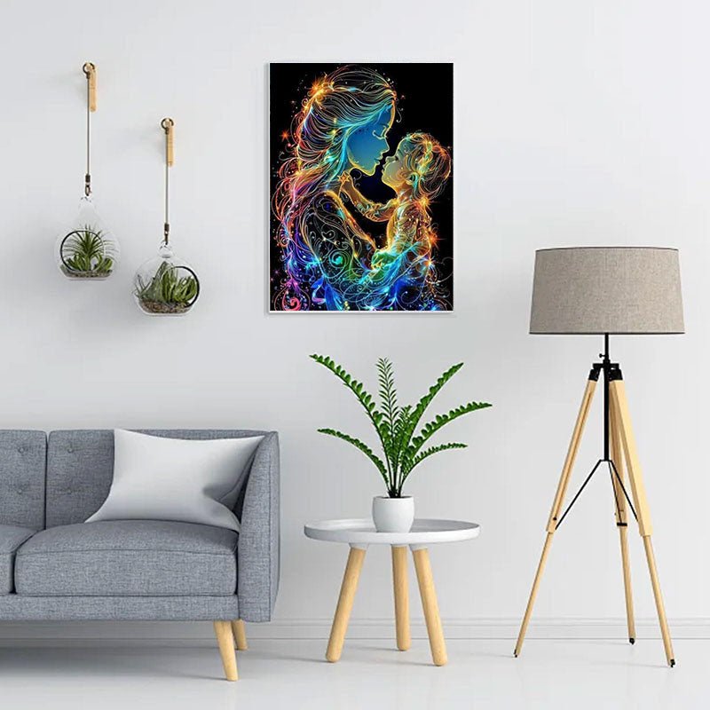 Diamond Painting-Mutter, die ihr Kind hält