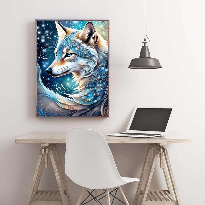 Diamond Painting-Mystischer Wolf in Blau