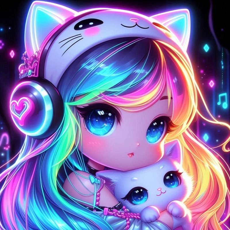Diamond Painting-Neon-Kitty Girl