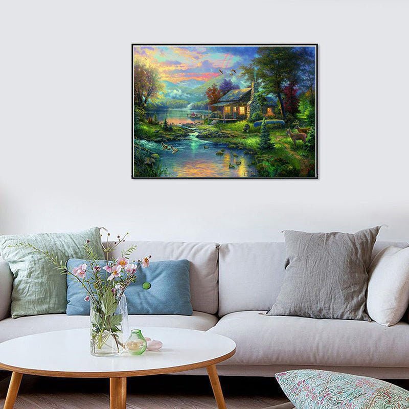 Diamond Painting-Romantisches Blockhaus am Wasser