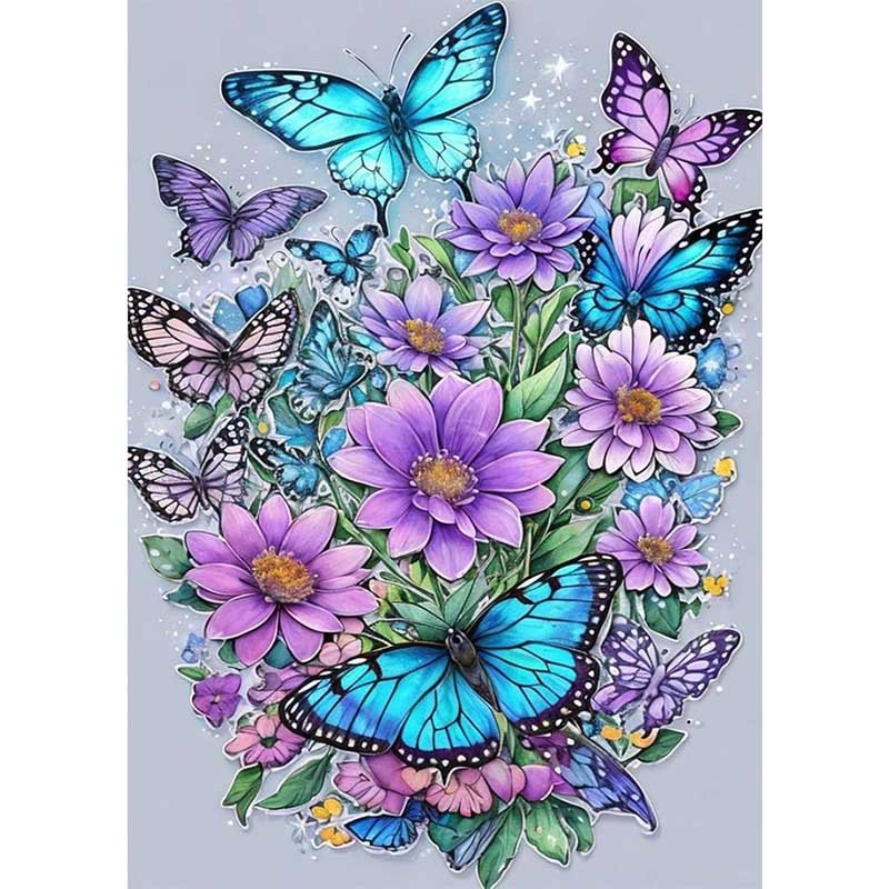 Diamond Painting-Schmetterlinge und Wildblumen