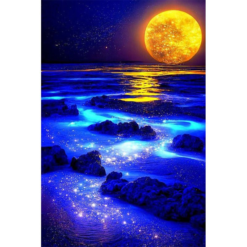 Diamond Painting-Strand im Mondschein