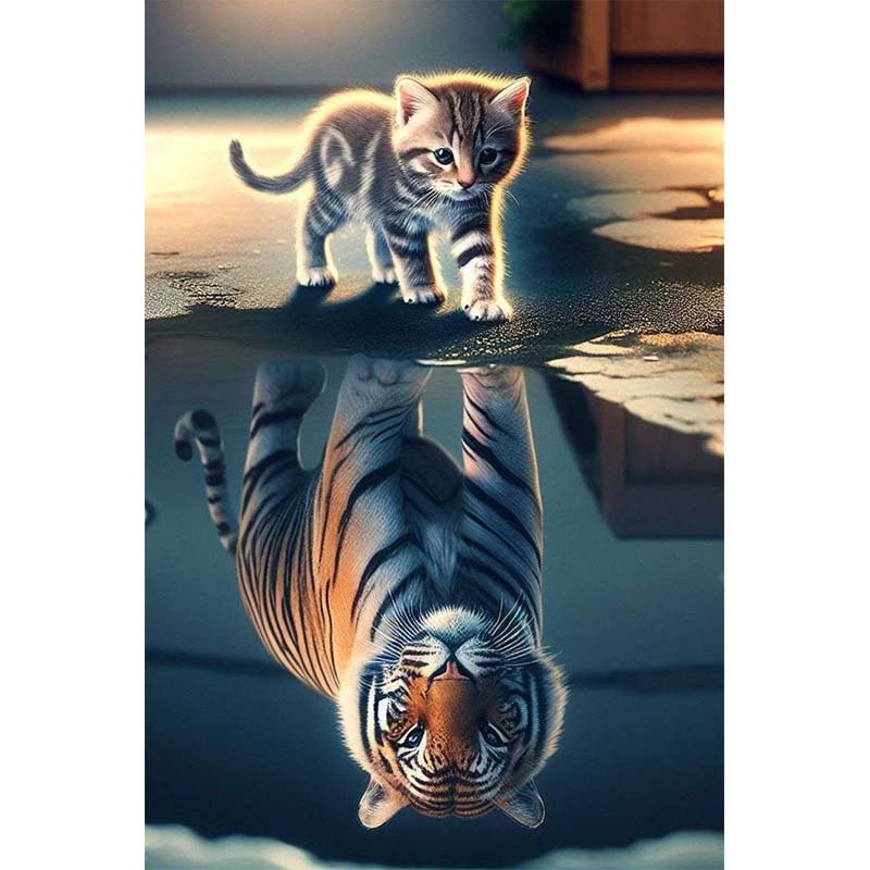 Diamond Painting-Tiger im Spiegelbild