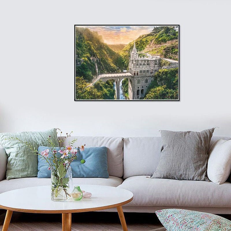 Diamond Painting-Traumhafte Kirche auf der Brücke