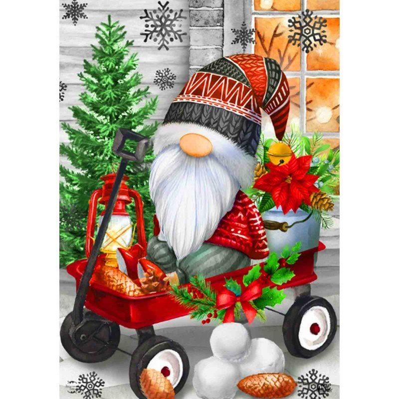 Diamond Painting-Weihnachtswichtel im Schlitten