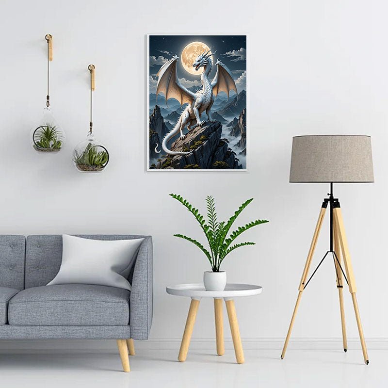 Diamond Painting-Weißer Drache auf dem Berggipfel