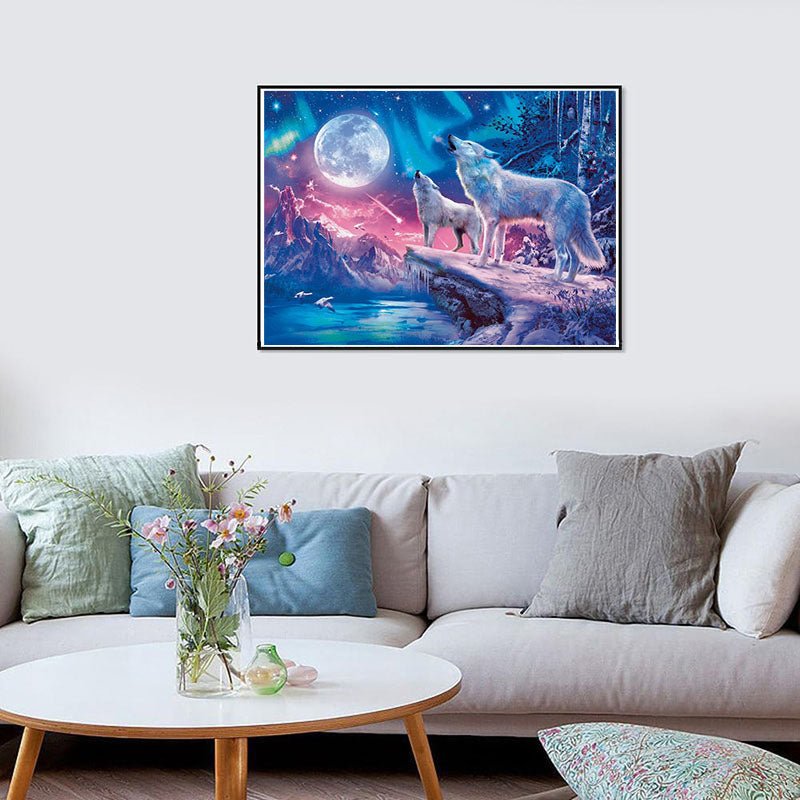 Voll AB Diamond Painting-Mondnacht mit Wölfen