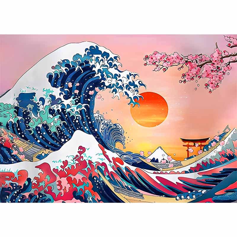 Voll AB Diamond Painting-Sakura und Wellen