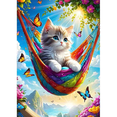 Diamond Painting-Kätzchen in bunter Hängematte