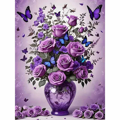 Diamond Painting-Lila Rosen mit Schmetterlingen