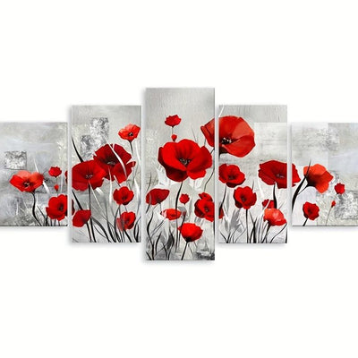 5 Paneele Diamond Painting-Rote Blumen - Jetzt bei diamondspainting kaufen