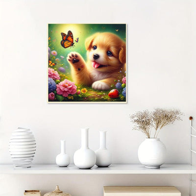 AB Diamond Painting-Welpe und Schmetterling