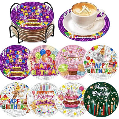 Diamond Painting-8x Happy Birthday Untersetzer - Jetzt bei diamondspainting kaufen