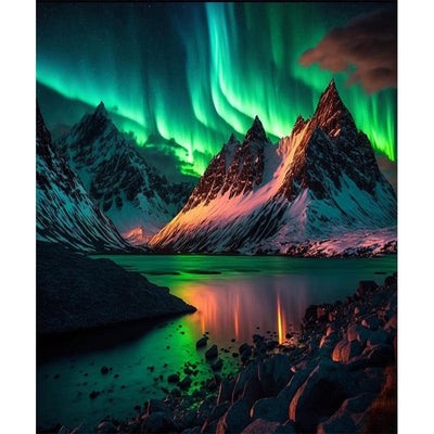Diamond Painting-Berge und Nordlichter