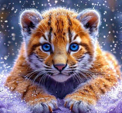 Diamond Painting-Blauäugiges Tigerbaby im Schnee