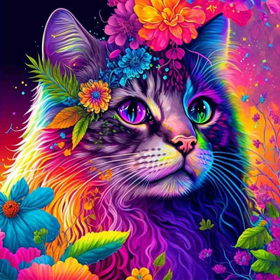 Diamond Painting-Blumige Katzenliebe