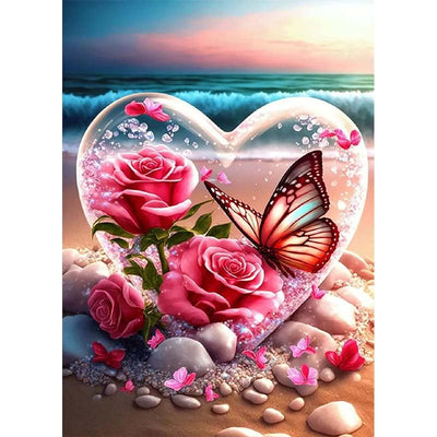 Diamond Painting-Blütenherz am Strand