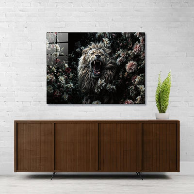 Diamond Painting- Brüllender Löwe im Blumenmeer