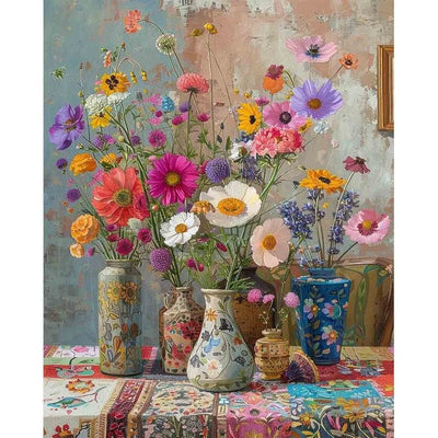 Diamond Painting-Bunte Blumenpracht in Vasen