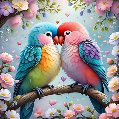 Diamond Painting-Bunte Liebesvögel