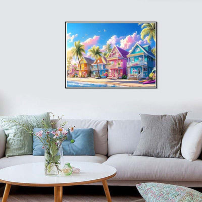 Diamond Painting-Bunte Strandhäuser am Meer