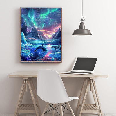Diamond Painting-Delfine im Polarlicht