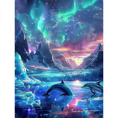 Diamond Painting-Delfine im Polarlicht