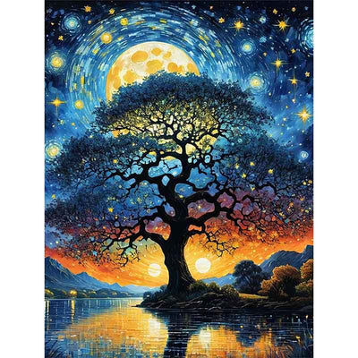 Diamond Painting-Der Baum im Mondschein
