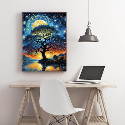 Diamond Painting-Der Baum im Mondschein