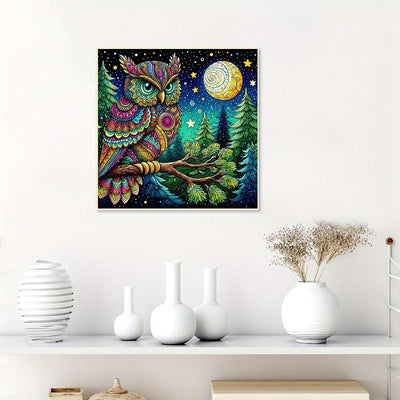 Diamond Painting-Der bunte Uhu im Mondlicht