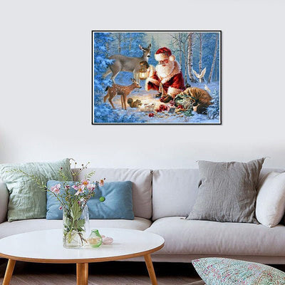 Diamond Painting-Der Weihnachtsmann und die Tiere
