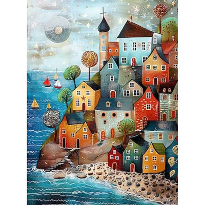 Diamond Painting-Die Stadt am Meer