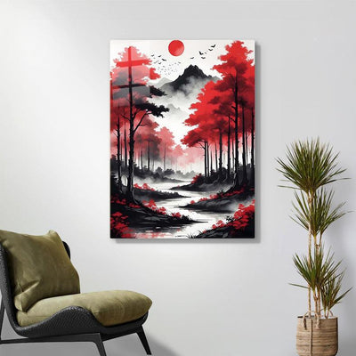 Diamond Painting- Roter Wald im Nebel