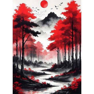 Diamond Painting- Roter Wald im Nebel