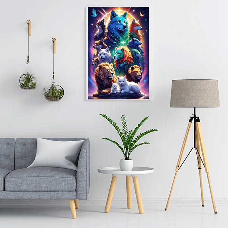 Diamond Painting-Ein Wolfsrudel und ein Löwenrudel