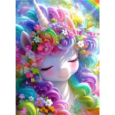 Diamond Painting-Einhorn mit Blumenhaar