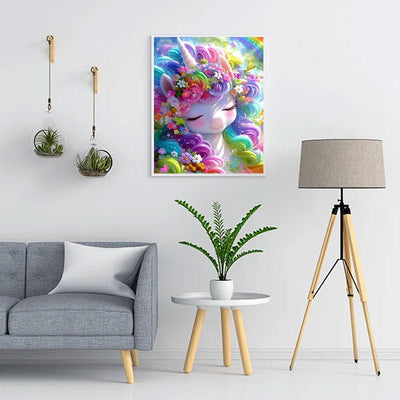 Diamond Painting-Einhorn mit Blumenhaar
