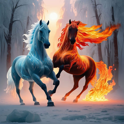 Diamond Painting-Eis-Pferd und Feuer-Pferd - Jetzt bei diamondspainting kaufen