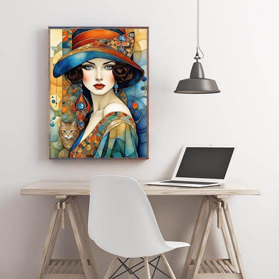 Diamond Painting-Elegante Dame im Jugendstil mit Katze